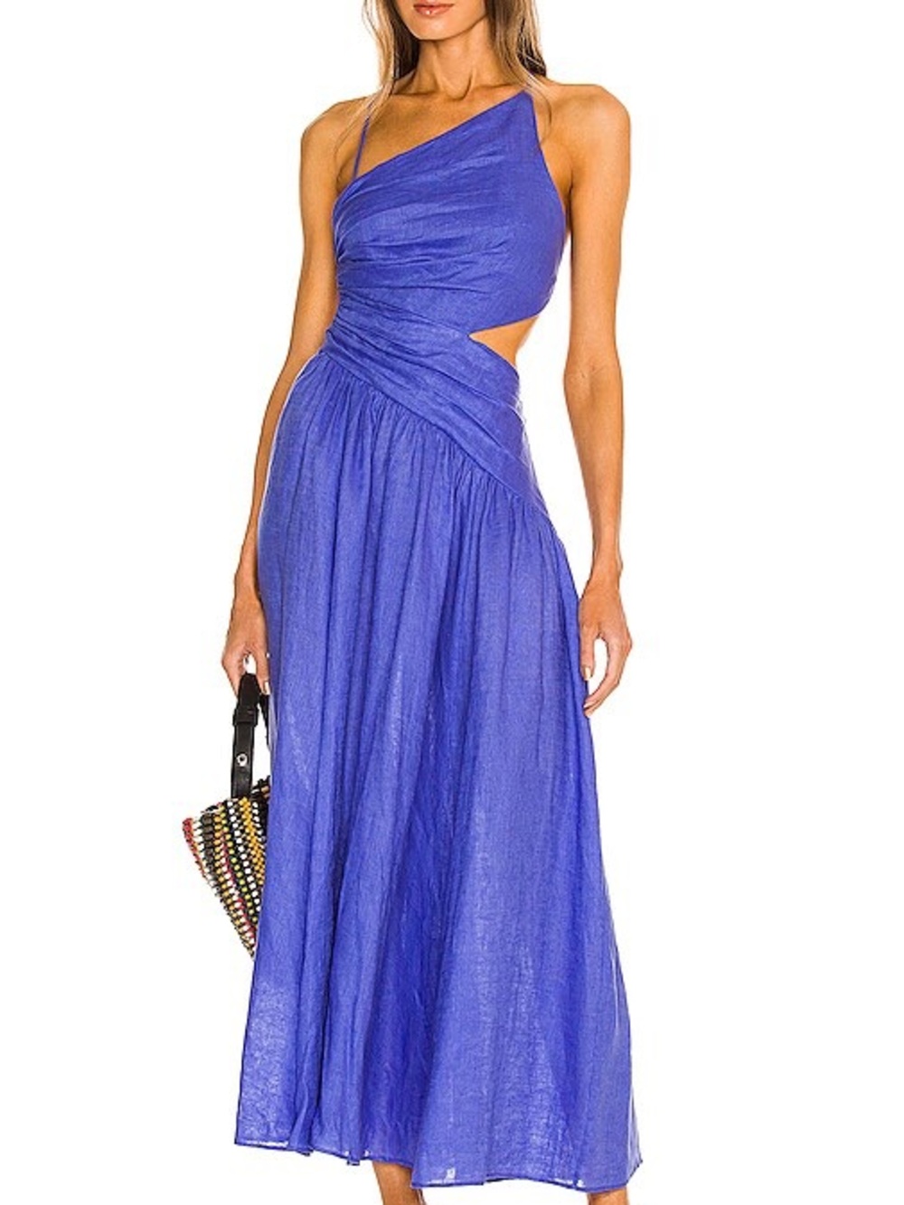 Zimmermann Cobalt One-Shoulder Asymmetrical Waist Cutout Maxi Dress